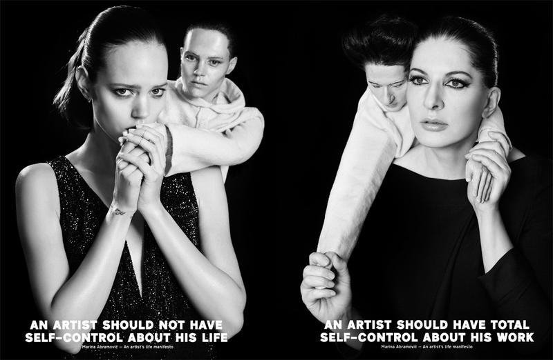 Pop Magazine -An Artist Should Not Make HImself Into An Idol.Fall/Winter 2012. Photo by: Rene Habermacher. Models: Freja Beha Erichsen and Marina Abramovic